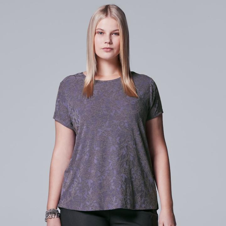 Plus Size Simply Vera Vera Wang Textured Tonal Tee, Women's, Size: 2xl, Med Purple