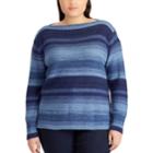 Plus Size Chaps Striped Linen-blend Boatneck Sweater, Women's, Size: 3xl, Blue (navy)