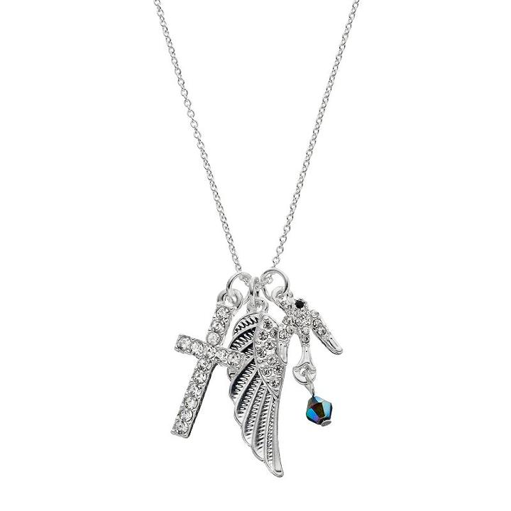 Cross, Dove & Wing Charm Necklace, Women's, Silver