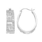 Sterling Silver 1/4 Carat T.w. Diamond Greek Key Hoop Earrings, Women's, White