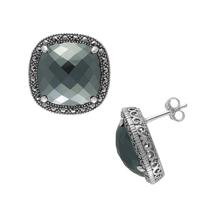 Lavish By Tjm Sterling Silver Hematite Button Stud Earrings - Made With Swarovski Marcasite, Women's, Grey