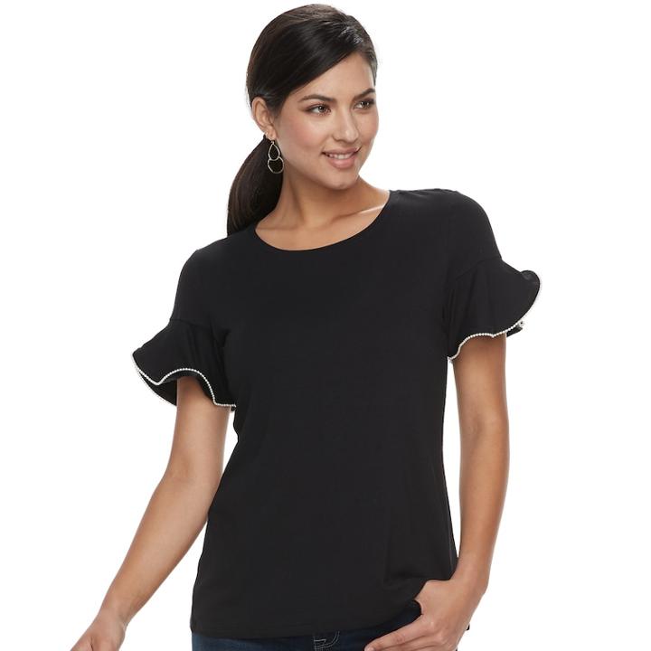 Women's Apt. 9&reg; Beaded Flutter Tee, Size: Xxl, Black