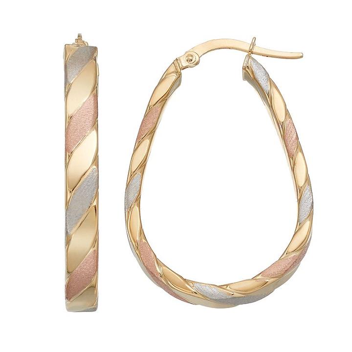 Forever 14k Tri Tone Striped U-hoop Earrings, Women's, Gold