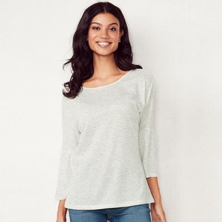 Women's Lc Lauren Conrad Printed Bell Sleeve Top, Size: Medium, Light Grey