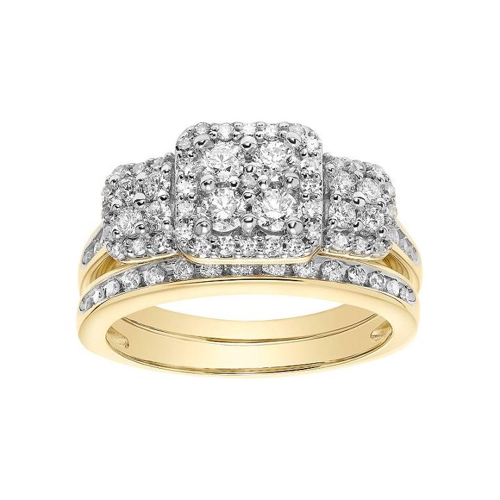 Cherish Always 10k Gold 7/8 Carat T.w. Square Cluster Engagement Ring Set, Women's, Size: 5, White