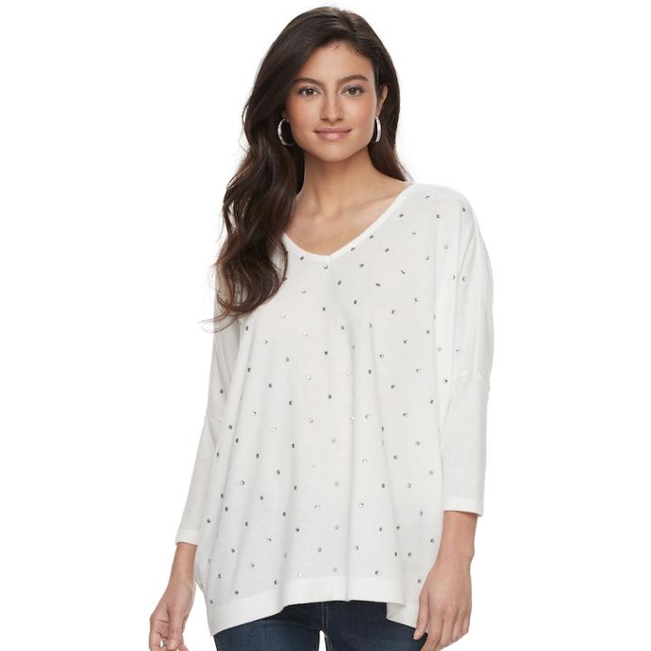 Women's Jennifer Lopez Embellished Dolman Top, Size: Large, White