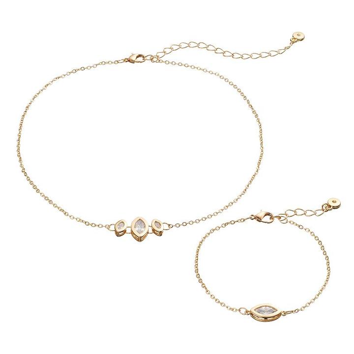 Lc Lauren Conrad Cubic Zirconia Marquise Chain Choker Necklace & Bracelet Set, Women's, Gold
