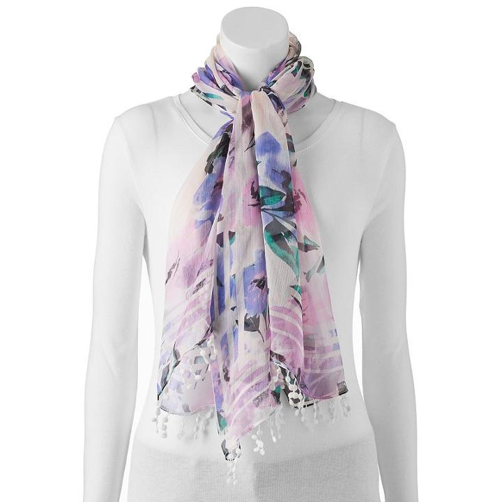 Apt. 9&reg; Striped Floral Oblong Scarf, Women's, Purple Oth