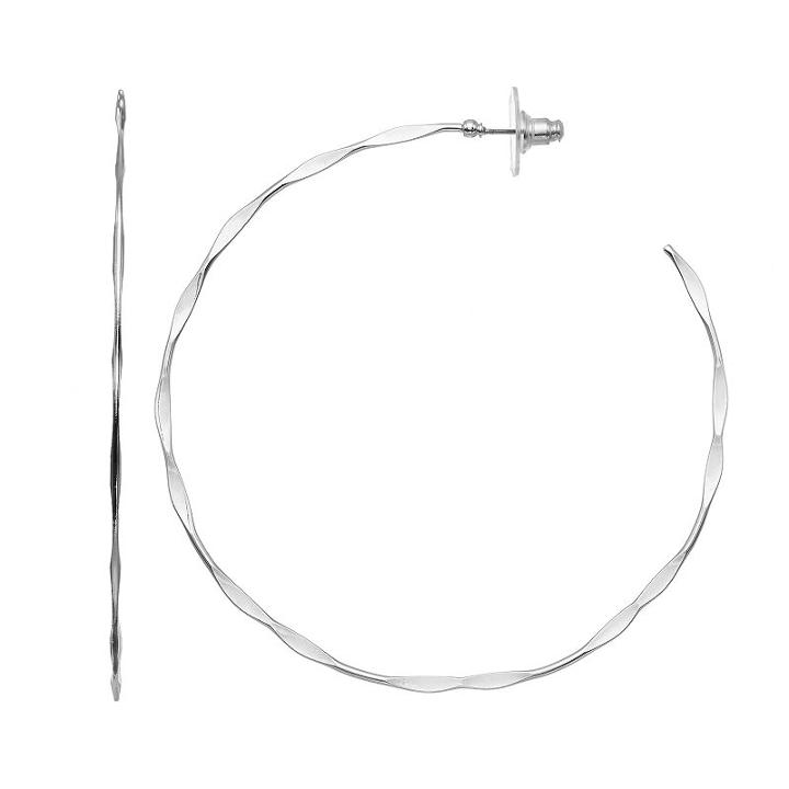 Simply Vera Vera Wang Hammered Nickel Free Hoop Earrings, Women's, Silver