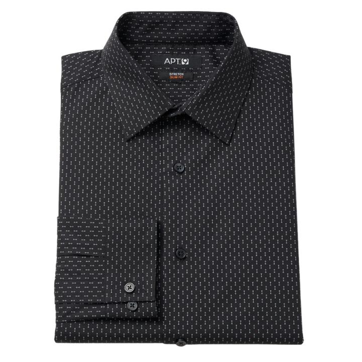 Men's Apt. 9&reg; Slim-fit Stretch Spread-collar Dress Shirt, Size: 16.5-34/35, Black
