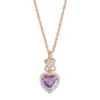 14k Rose Gold Over Silver Amethyst & Lab-created White Sapphire Heart Halo Pendant, Women's, Size: 18, Purple