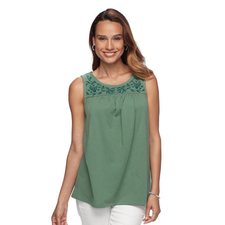 Women's Croft & Barrow&reg; Embroidered Tank, Size: Medium, Green