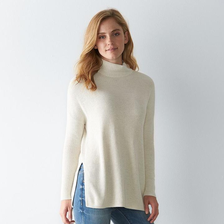 Women's Sonoma Goods For Life&trade; Mockneck Sweater, Size: Xxl, Beig/green (beig/khaki)