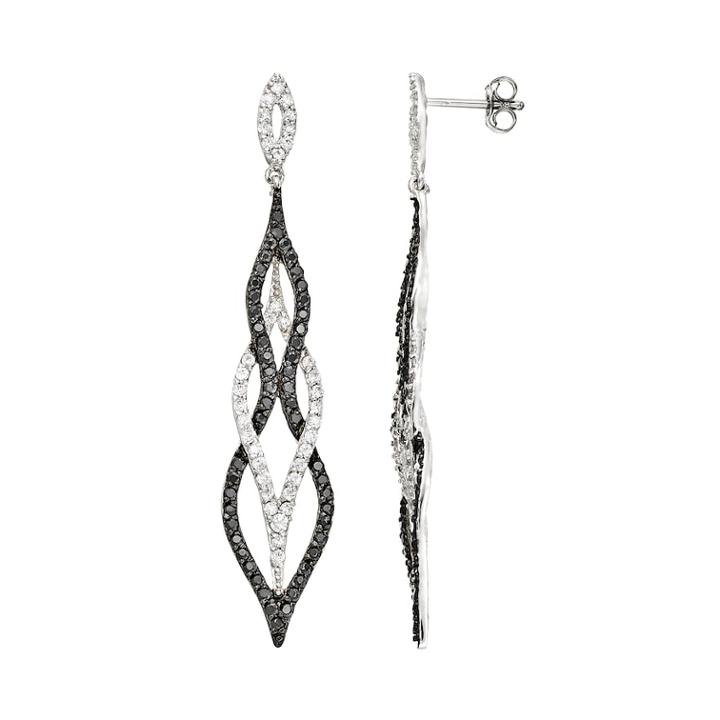 Sophie Miller Cubic Zirconia Sterling Silver Openwork Marquise Earrings, Women's, Black