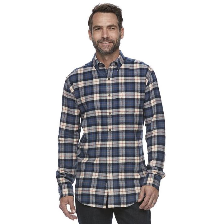 Men's Croft & Barrow&reg; True Comfort Plaid Classic-fit Flannel Button-down Shirt, Size: Small, Dark Blue