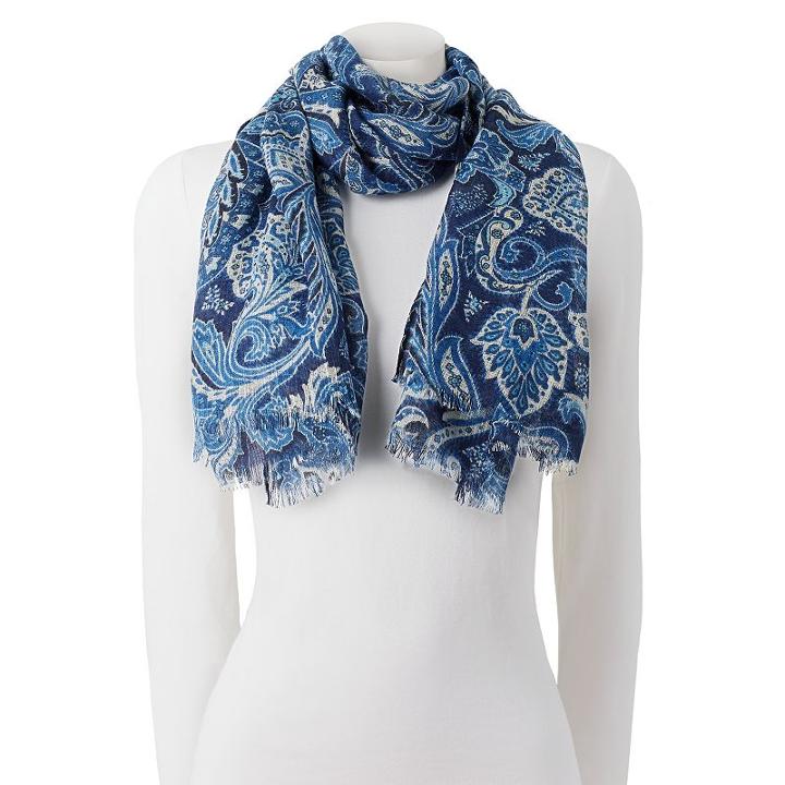 Chaps Rich Paisley Wrap Scarf, Women's, Blue (navy)