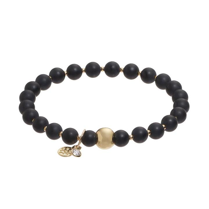 Tfs Jewelry 14k Gold Over Silver Onyx Bead Stretch Bracelet, Women's, Size: 7, Black