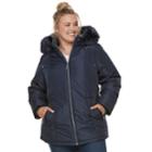 Plus Size D.e.t.a.i.l.s Hooded Quilted Heavyweight Jacket, Women's, Size: 3xl, Blue
