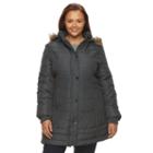 Plus Size D.e.t.a.i.l.s Hooded Solid Quilted Walker Jacket, Women's, Size: 3xl, Grey