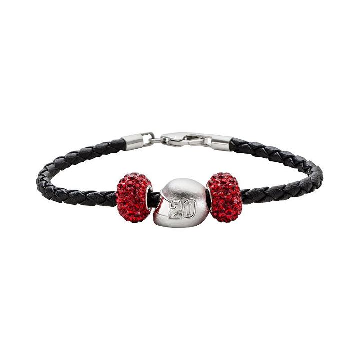 Insignia Collection Nascar Matt Kenseth Leather Bracelet And Sterling Silver Helmet Bead Set, Women's, Size: 7.5