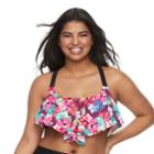 Plus Size Mix And Match Tropical Flounce Bikini Top, Teens, Size: 0x, Tropical Punch