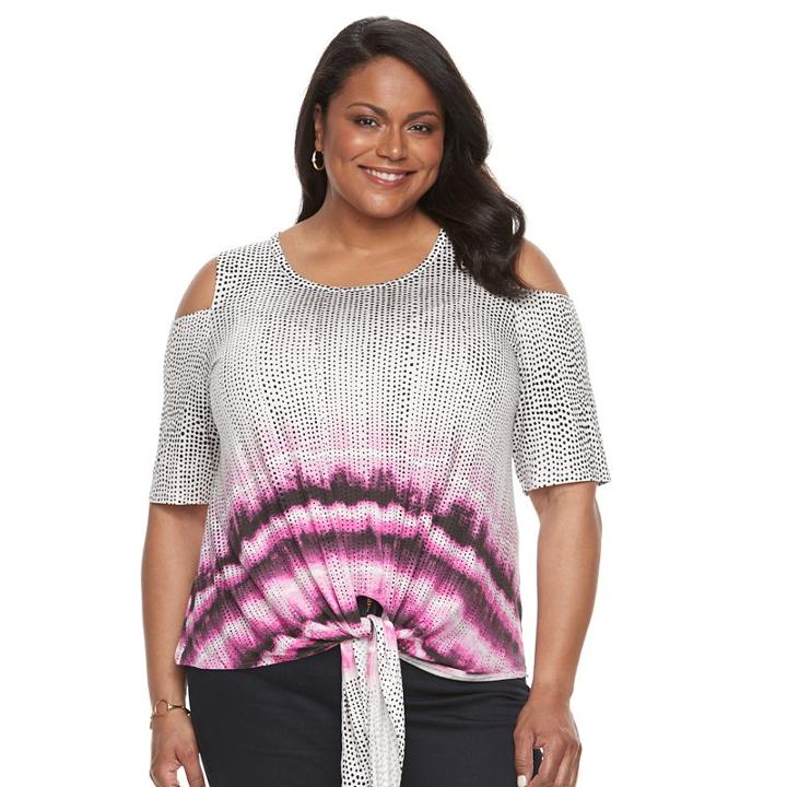 Plus Size Dana Buchman Cold-shoulder Tie-front Top, Women's, Size: 3xl, Med Pink