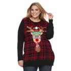 Plus Size Fashion Avenue Us Sweaters Applique Ugly Christmas Sweater Tunic, Women's, Size: 3xl, Black