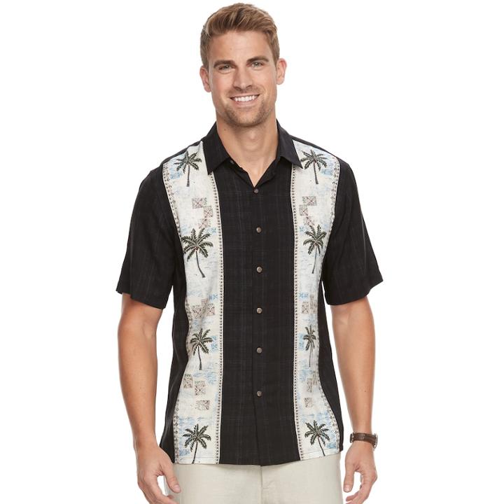 Men's Batik Bay Classic-fit Tropical Soft Touch Button-down Shirt, Size: Small, Black
