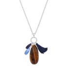 Chaps Simulated Tiger's Eye Beaded Cluster Tassel Long Pendant Necklace, Women's, Multicolor