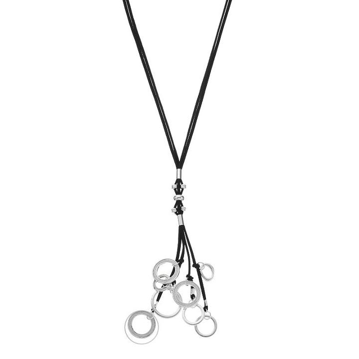 Glittery Circle Cord Y Necklace, Women's, Silver