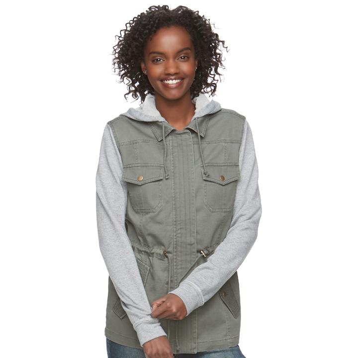 Juniors' Mudd&reg; Knit Sleeve Utility Jacket, Teens, Size: Large, Green