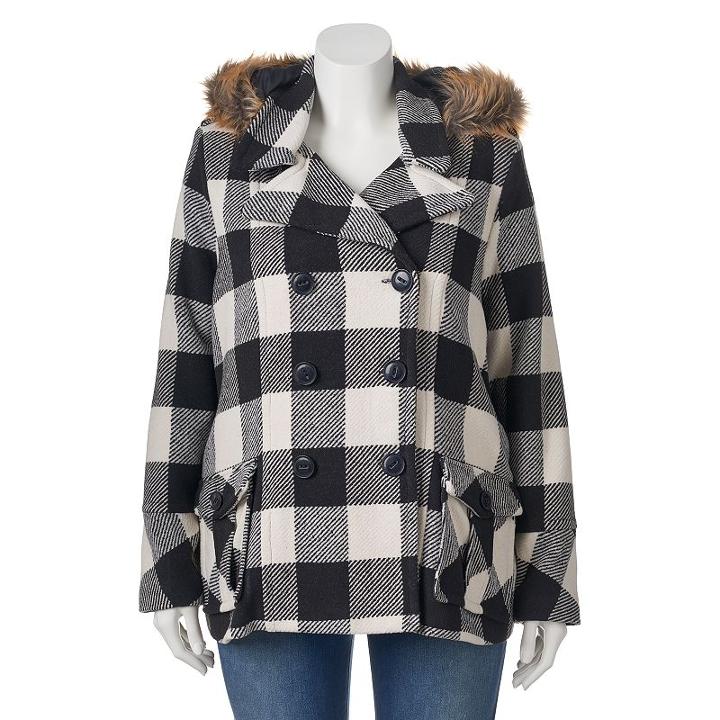 Urban Republic, Juniors' Plus Size Wool Blend Buffalo Check Peacoat, Girl's, Size: 1xl, Oxford