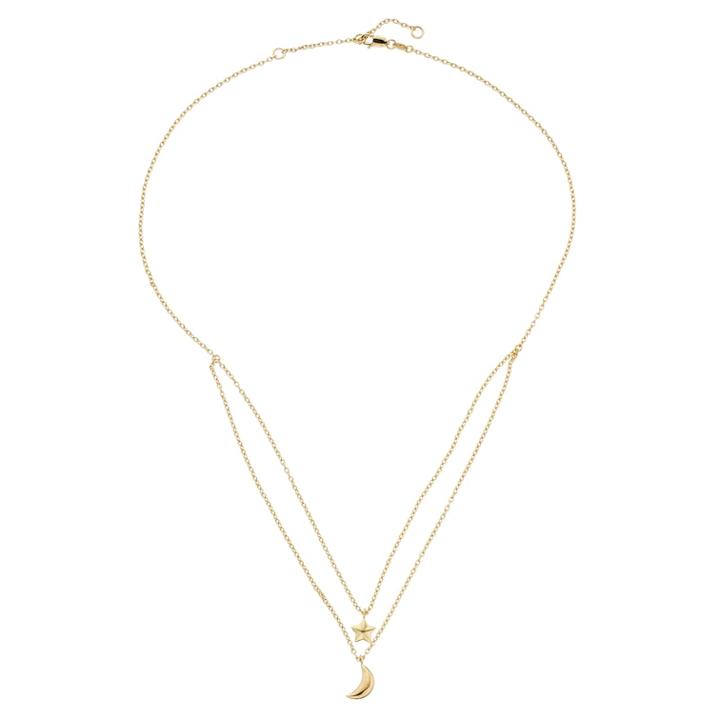 14k Gold Double Strand Star & Moon Necklace, Women's, Yellow