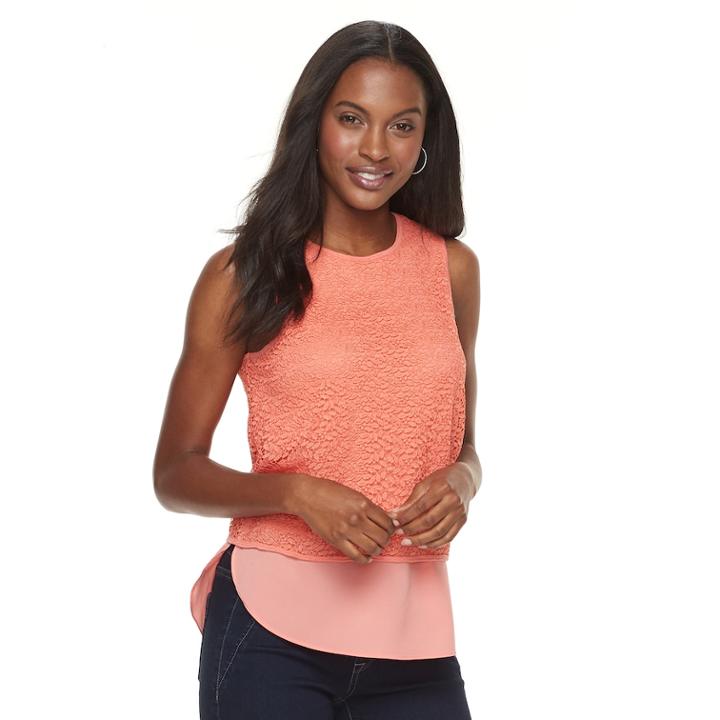 Petite Apt. 9&reg; Crochet Overlay Tank, Women's, Size: S Petite, Med Pink
