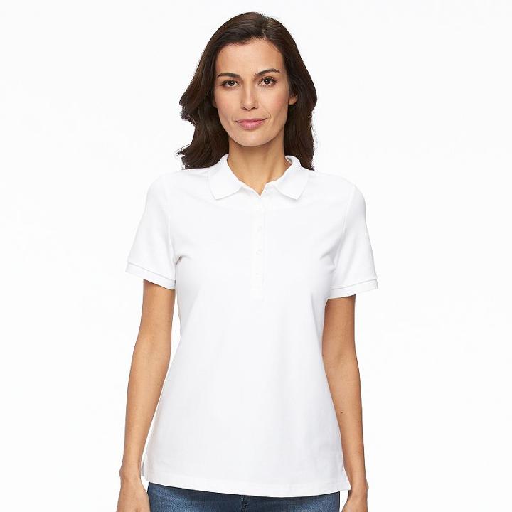 Women's Croft & Barrow® Classic Solid Polo, Size: Xl, White