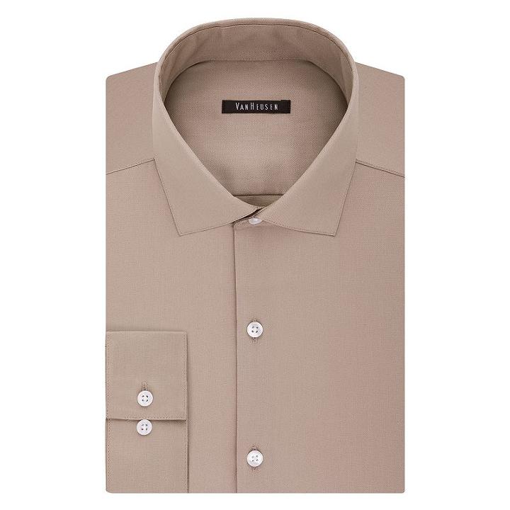 Big & Tall Van Heusen Regular-fit Solid Lux Sateen No-iron Spread-collar Dress Shirt, Men's, Size: 18.5-32/33, Dark Beige