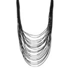 Cord & Curved Bar Multi Strand Necklace, Women's, Black