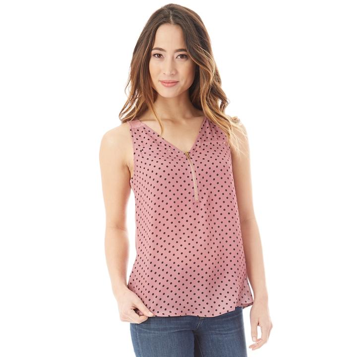 Juniors' Iz Byer Zipper Tank, Teens, Size: Large, Mauve Dot