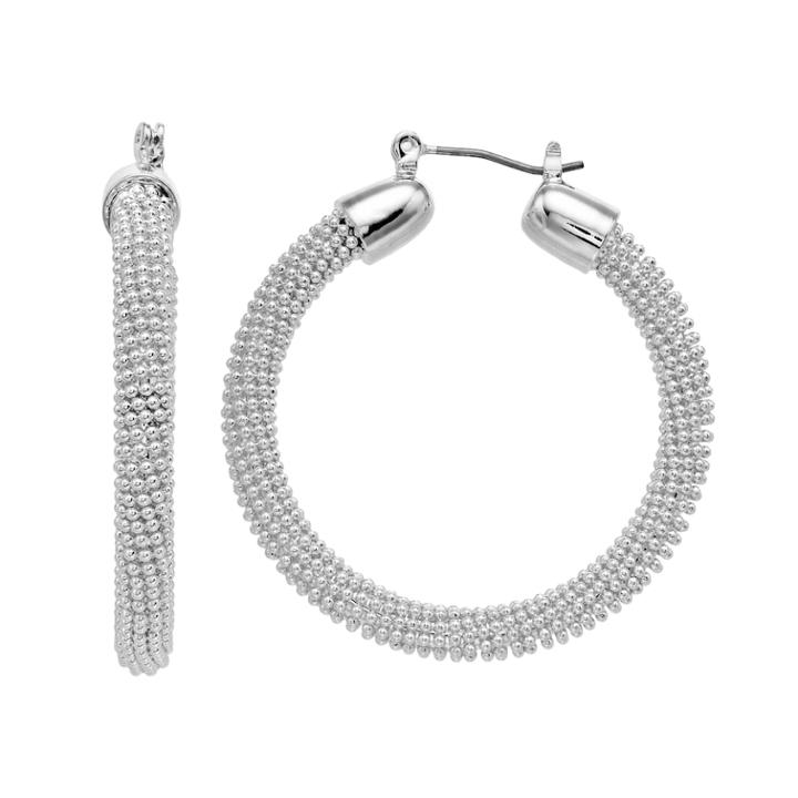 Napier Bead Textured Hoop Earrings, Women's, Silver
