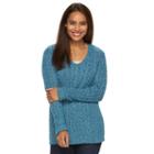 Women's Croft & Barrow&reg; V-neck Cable Knit Sweater, Size: Large, Med Blue