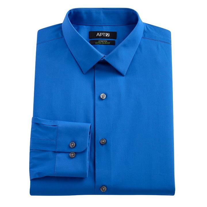 Men's Apt. 9&reg; Extra-slim Solid Stretch Dress Shirt, Size: 17-34/35, Blue (navy)