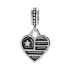 Individuality Beads Sterling Silver American Flag Heart Charm, Women's