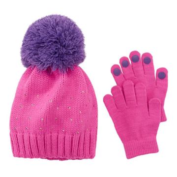 Girls 4-16 Rhinestone Hat & Gloves Set, Girl's, Pink