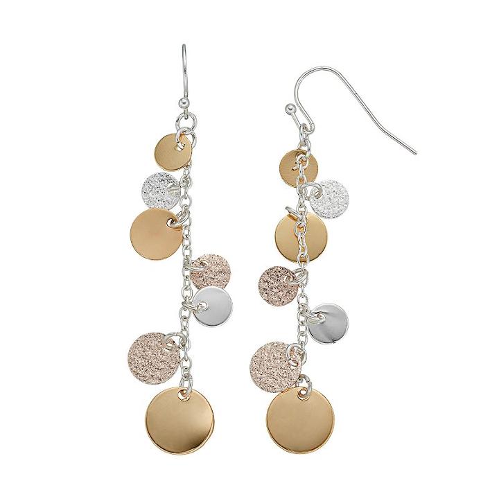 Lc Lauren Conrad Tri Tone Disc Linear Earrings, Women's, Multicolor