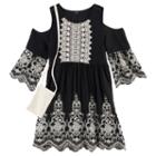 Girls 7-16 Knitworks Crochet Lace Embroidered Cold Shoulder Dress With Crochet Lace Purse, Size: 8, Black