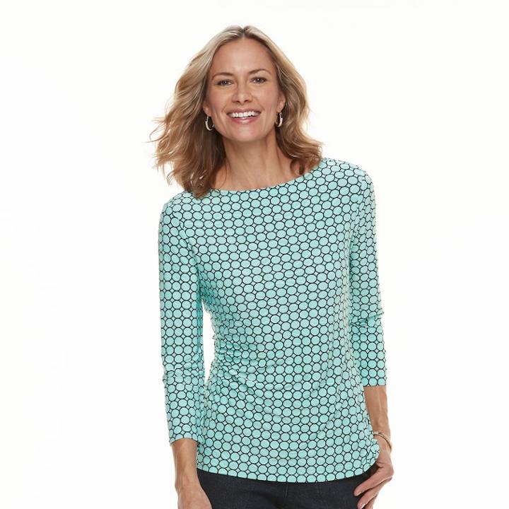 Women's Croft & Barrow® Jacquard Boatneck Tee, Size: Large, Light Blue