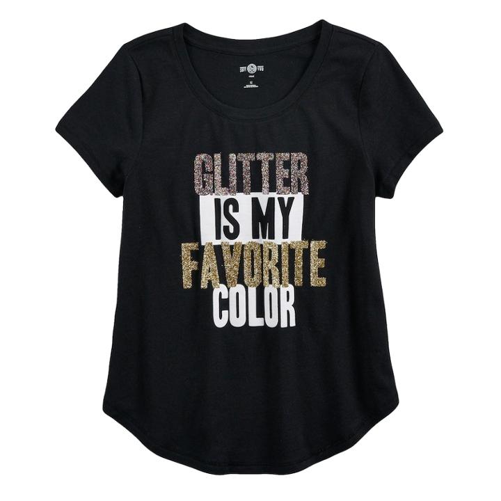 Girls 7-16 & Plus Size So&reg; Curve Hem Shiny Graphic Tee, Size: 12, Black