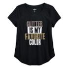 Girls 7-16 & Plus Size So&reg; Curve Hem Shiny Graphic Tee, Size: 12, Black