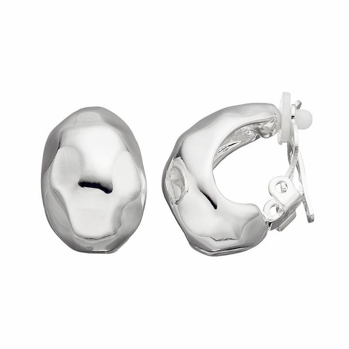 Dana Buchman Hammered Clip On Half Hoop Earrings, Women's, Silver