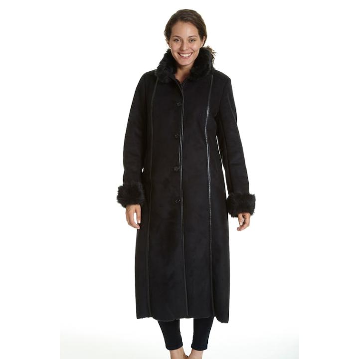 Women's Excelled Long Faux-fur Trim Jacket, Size: Small, Black